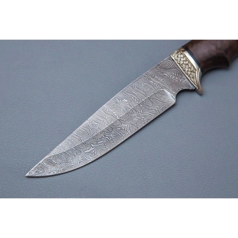 Нож Легионер из дамасской стали, рукоять ореховый кап, литьё мельхиор в интернет-магазине art-steel.ru, фото