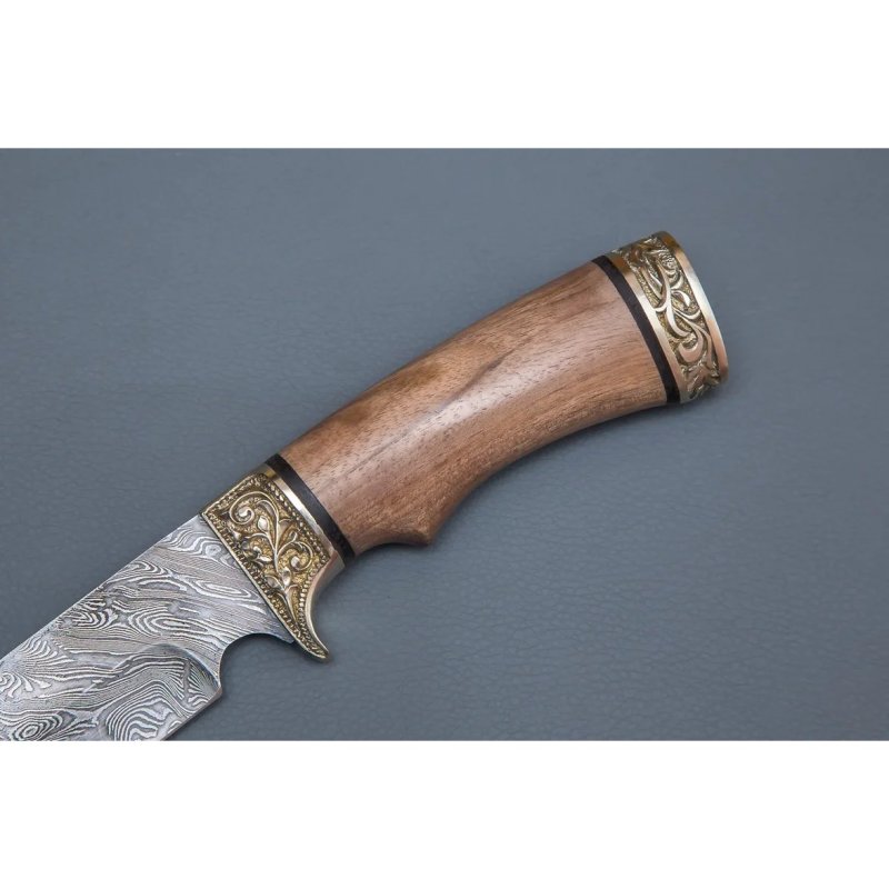 Нож Лорд из стали дамасской стали, рукоять ореховый кап, литье мельхиор в интернет-магазине art-steel.ru, фото