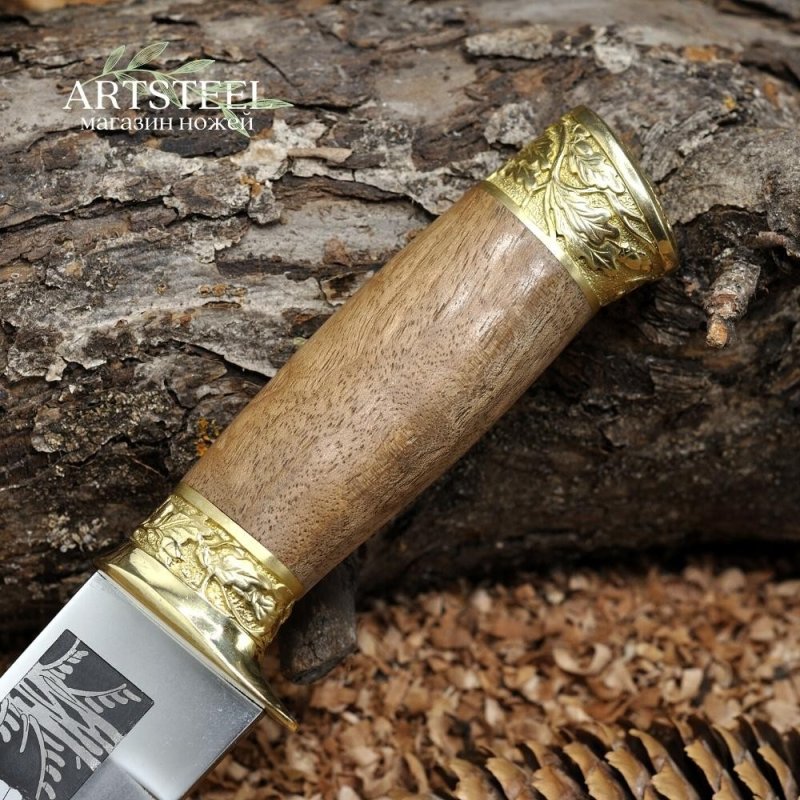 Нож Глухарь художественно-оформленный латунь в интернет-магазине art-steel.ru, фото