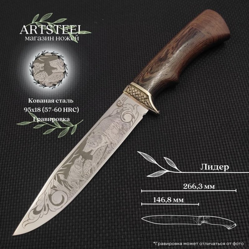 Нож Лидер из стали 95х18, рукоять венге, литьё мельхиор в интернет-магазине art-steel.ru, фото