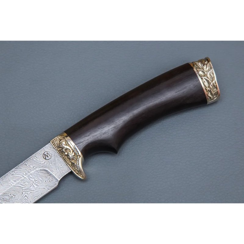 Нож Мангуст из дамасской стали, рукоять черное дерево, литьё мельхиор в интернет-магазине art-steel.ru, фото
