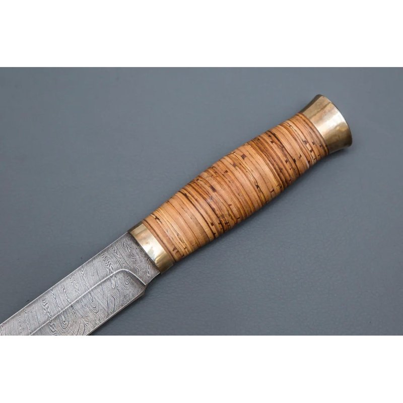 Нож Фараон из дамасской стали, рукоять береста, литьё мельхиор в интернет-магазине art-steel.ru, фото