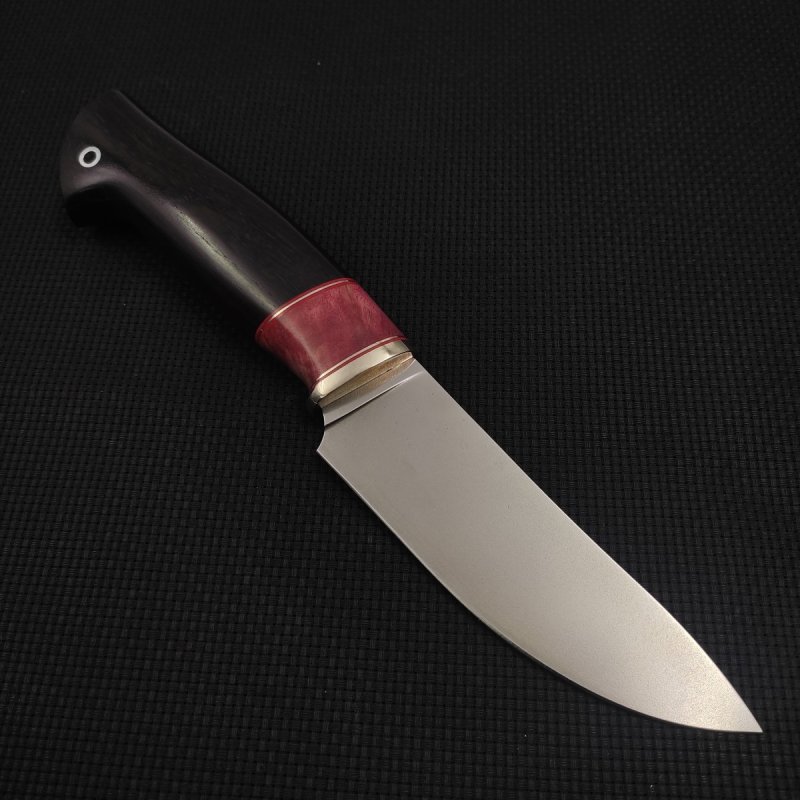 Нож Кайман из стали N690, рукоять карельская береза, черное дерево, литьё мельхиор в интернет-магазине art-steel.ru, фото