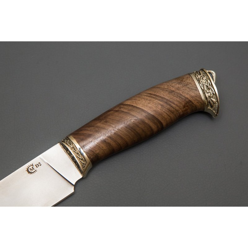 Нож Сокол из стали D2, рукоять ореховый кап, литье мельхиор в интернет-магазине art-steel.ru, фото