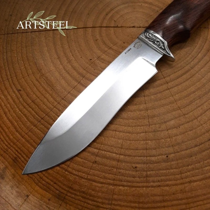 Нож Волк из стали Х12МФ, рукоять литье мельхиор, Бубинга, в интернет-магазине art-steel.ru, фото