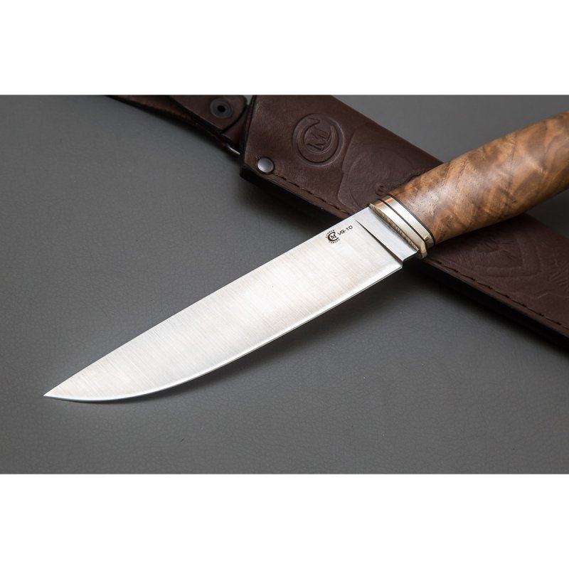 Нож Пантера из стали VG-10, рукоять ореховый кап, литье мельхиор в интернет-магазине art-steel.ru, фото