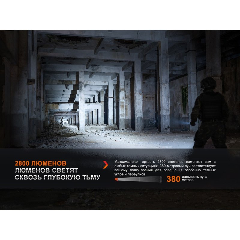 Фонарь тактический светодиодный Fenix PD36R, дальность 380 м в интернет-магазине art-steel.ru, фото