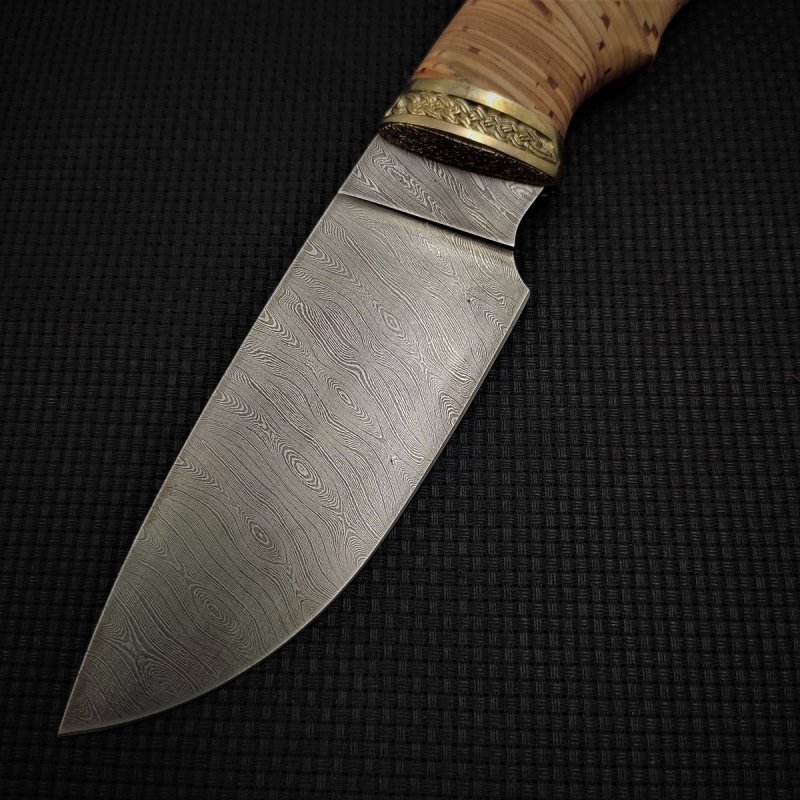 Нож Разделочный из дамасской стали, рукоять береста, литьё мельхиор в интернет-магазине art-steel.ru, фото