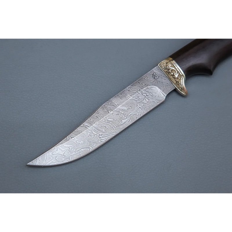 Нож Мангуст из дамасской стали, рукоять черное дерево, литьё мельхиор в интернет-магазине art-steel.ru, фото