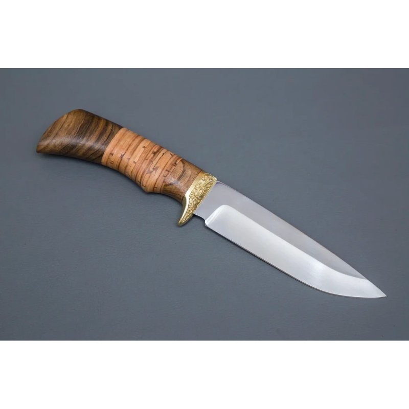 Нож Лазутчик, сталь 65Х13, рукоять береста, орех, латуннное литьё в интернет-магазине art-steel.ru, фото
