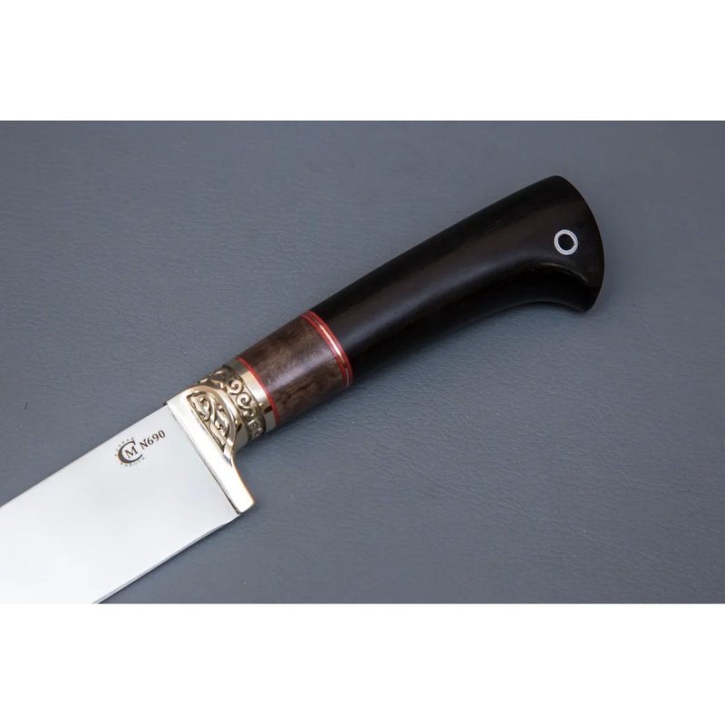 Нож Узбекский малый из стали N690, рукоять карельская береза, граб, литьё мельхиор в интернет-магазине art-steel.ru, фото