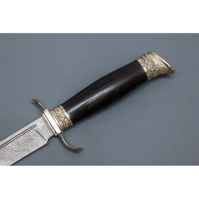 Нож Финка Морская из стали дамасской стали, рукоять черное дерево, литьё мельхиор в интернет-магазине art-steel.ru, фото