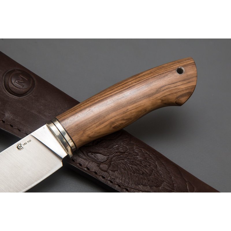 Нож Сокол из стали VG-10, рукоять ореховый кап, литье мельхиор в интернет-магазине art-steel.ru, фото