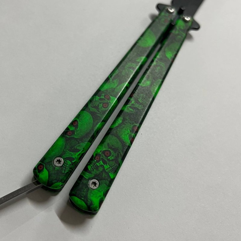 Нож бабочка тренировочный Green Skull в интернет-магазине art-steel.ru, фото
