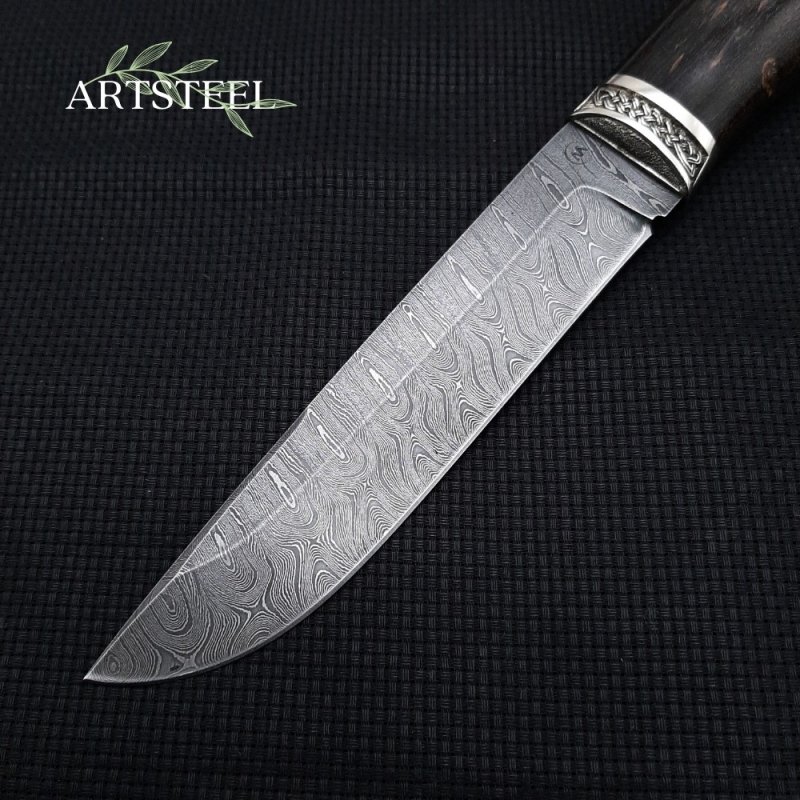 Нож Путник из стали дамасской стали, рукоять карельская береза в интернет-магазине art-steel.ru, фото