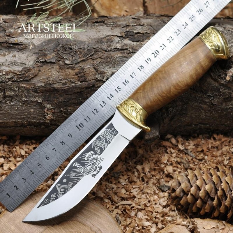 Нож Дрофа дерево с латунной фурнитурой в интернет-магазине art-steel.ru, фото