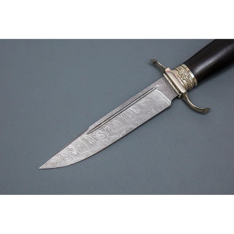 Нож Финка Морская из стали дамасской стали, рукоять черное дерево, литьё мельхиор в интернет-магазине art-steel.ru, фото