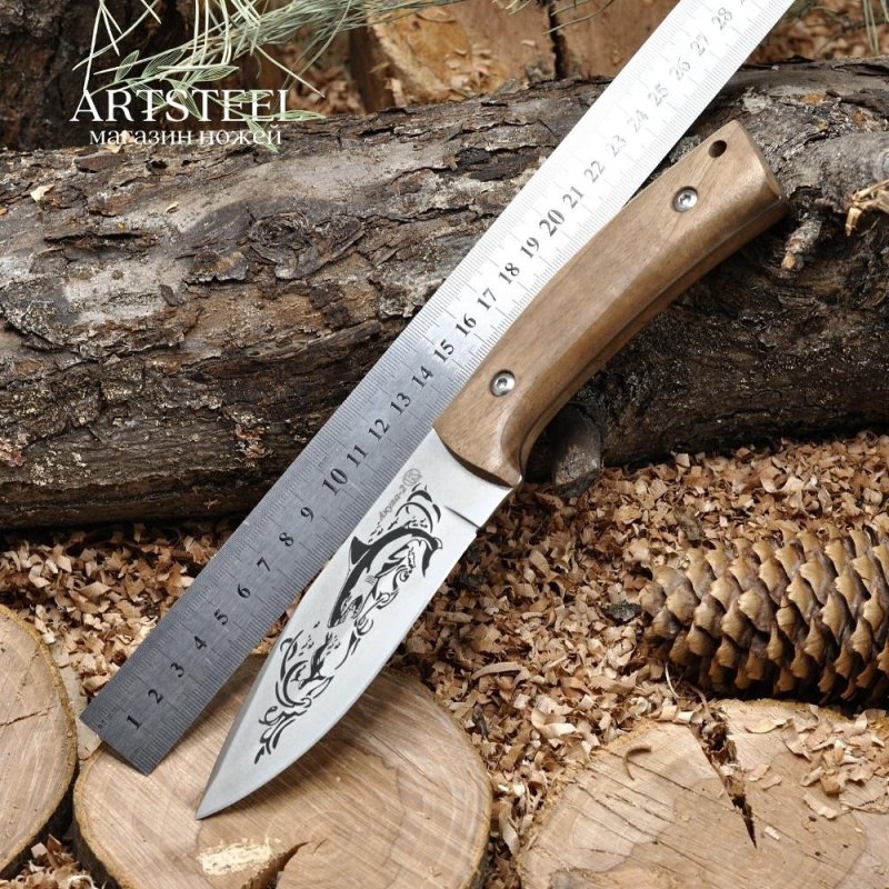 Охотничий нож Акула-2, сталь AUS8, рукоять орех в интернет-магазине art-steel.ru, фото