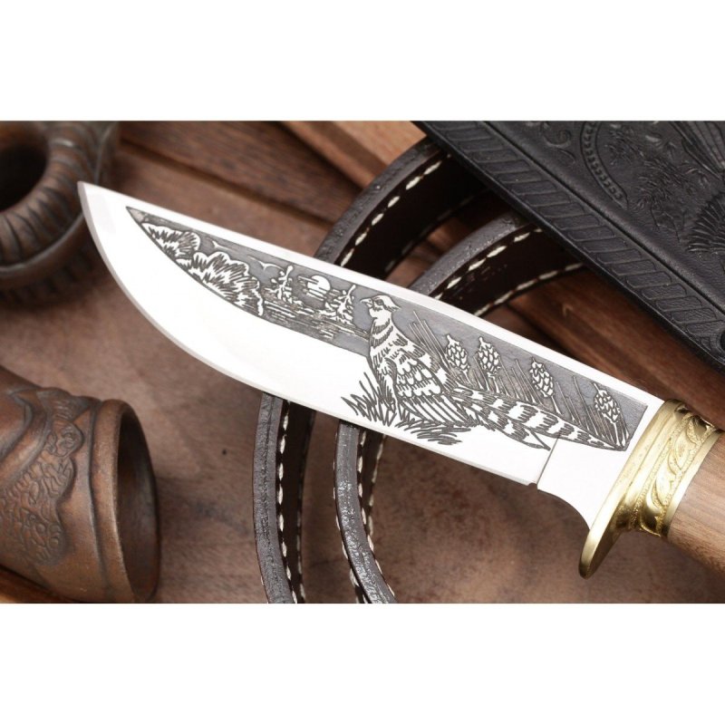 Нож Фазан AUS-8 художественно-оформленный латунь в интернет-магазине art-steel.ru, фото