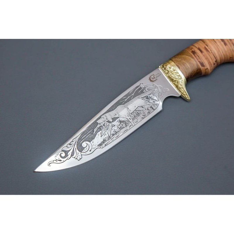 Нож Легионер из стали 65х13, рукоять береста, орех, латуннное литьё в интернет-магазине art-steel.ru, фото