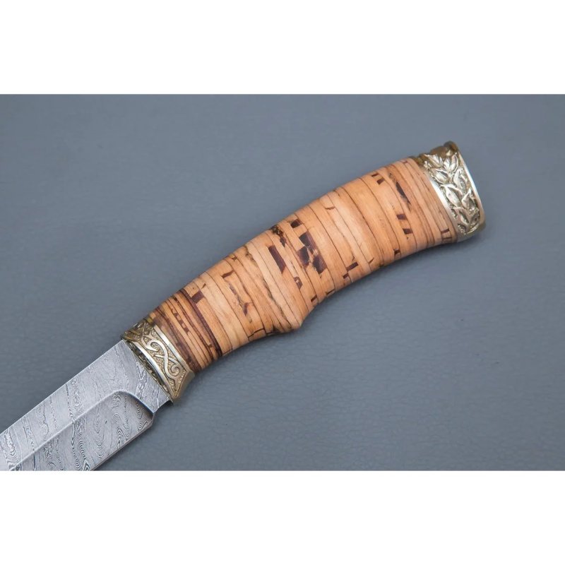 Нож Анчар из дамасской стали, рукоять береста, литьё мельхиор в интернет-магазине art-steel.ru, фото