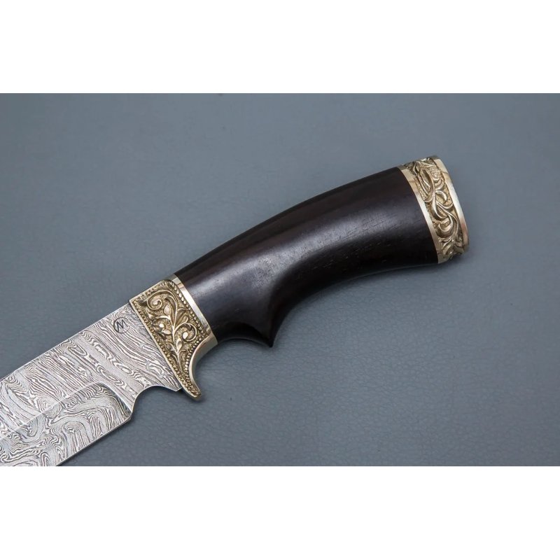 Нож Лорд из дамасской стали, рукоять черное дерево, литьё мельхиор в интернет-магазине art-steel.ru, фото