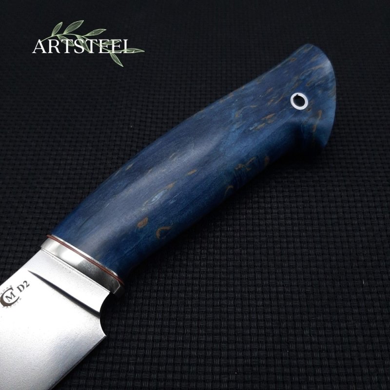 Нож Кайман из стали D2, рукоять карельская береза, литьё мельхиор в интернет-магазине art-steel.ru, фото