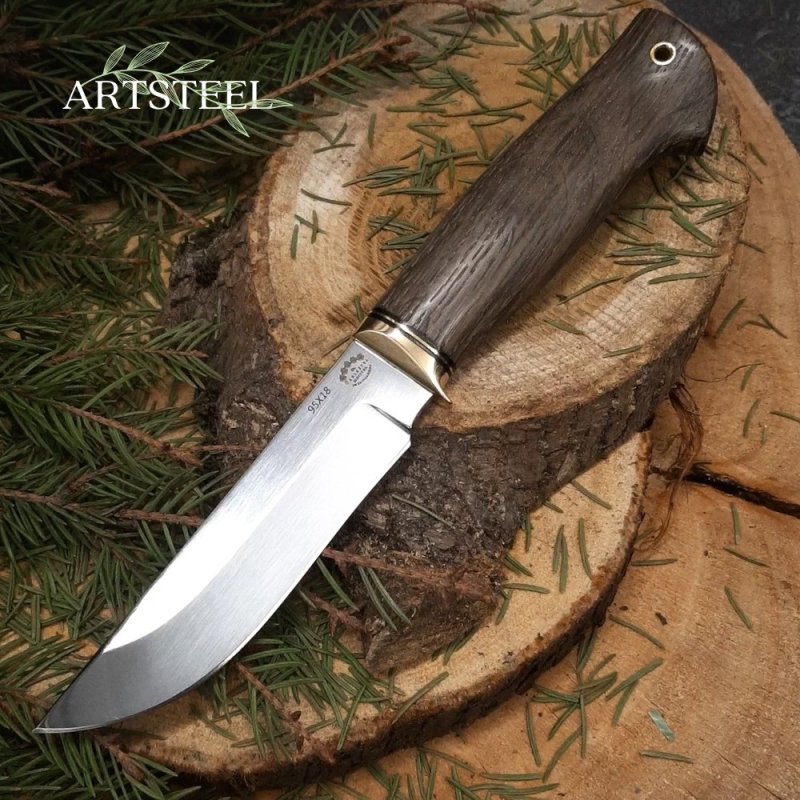 Нож Атаман из стали 95х18, рукоять латунь, морёный дуб в интернет-магазине art-steel.ru, фото