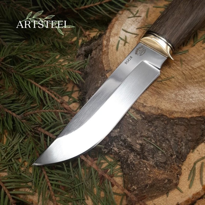 Нож Атаман из стали 95х18, рукоять латунь, морёный дуб в интернет-магазине art-steel.ru, фото