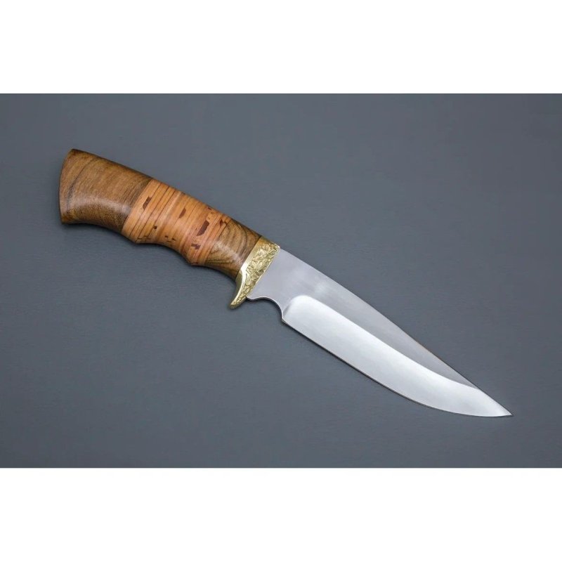 Нож Легионер из стали 65х13, рукоять береста, орех, латуннное литьё в интернет-магазине art-steel.ru, фото