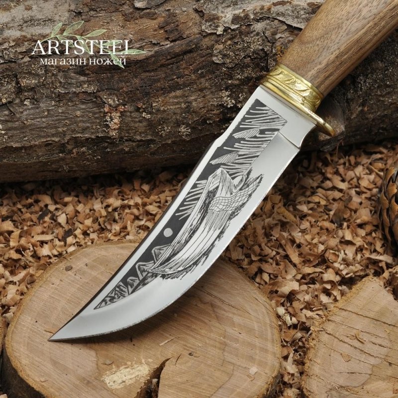 Нож Рыбак-2 AUS-8 художественно-оформленный латунь в интернет-магазине art-steel.ru, фото