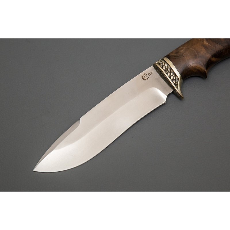 Нож Скиф из стали D2, рукоять ореховый кап, литье мельхиор в интернет-магазине art-steel.ru, фото