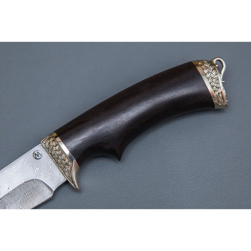 Нож Князь из дамасской стали, рукоять черное дерево, литьё мельхиор в интернет-магазине art-steel.ru, фото