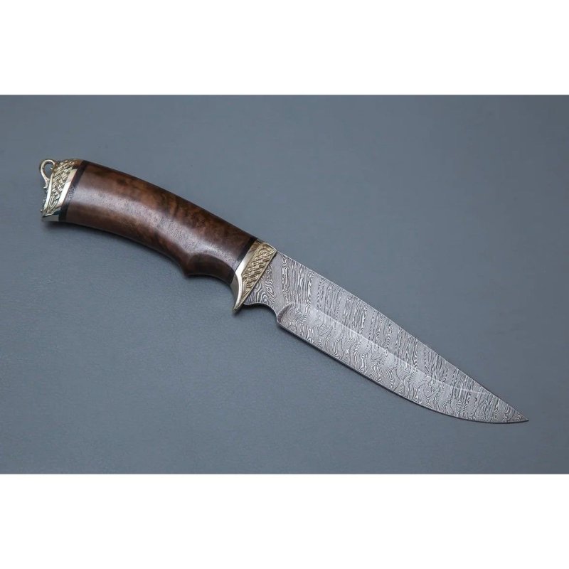 Нож Легионер из дамасской стали, рукоять ореховый кап, литьё мельхиор в интернет-магазине art-steel.ru, фото