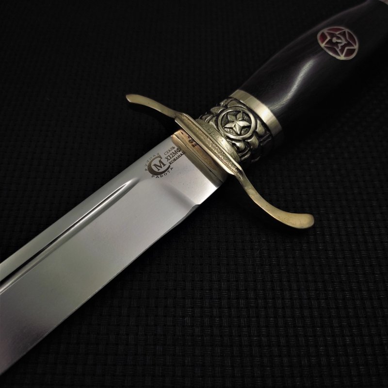 Нож Разведчик из стали Х12МФ, рукоять граб, литьё мельхиор в интернет-магазине art-steel.ru, фото