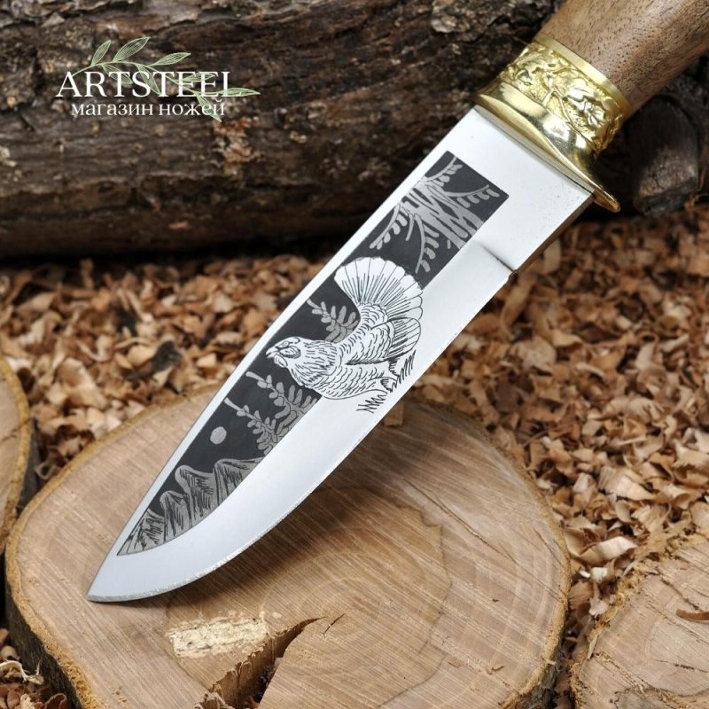 Нож Глухарь художественно-оформленный латунь в интернет-магазине art-steel.ru, фото