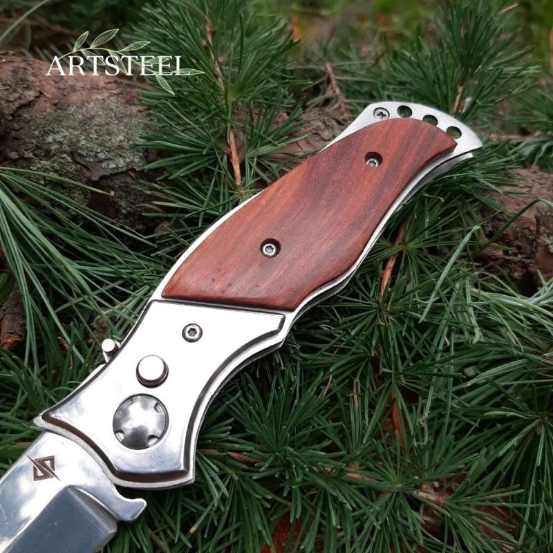 Автоматический складной нож King (кнопочный), сталь 40х13, рукоять дерево, сталь в интернет-магазине art-steel.ru, фото