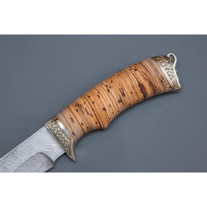 Нож Князь из дамасской стали, рукоять береста, литьё мельхиор в интернет-магазине art-steel.ru, фото