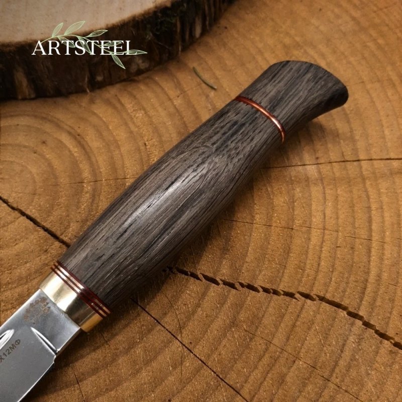 Нож Финка из стали Х12МФ, рукоять латунь, мореный дуб в интернет-магазине art-steel.ru, фото