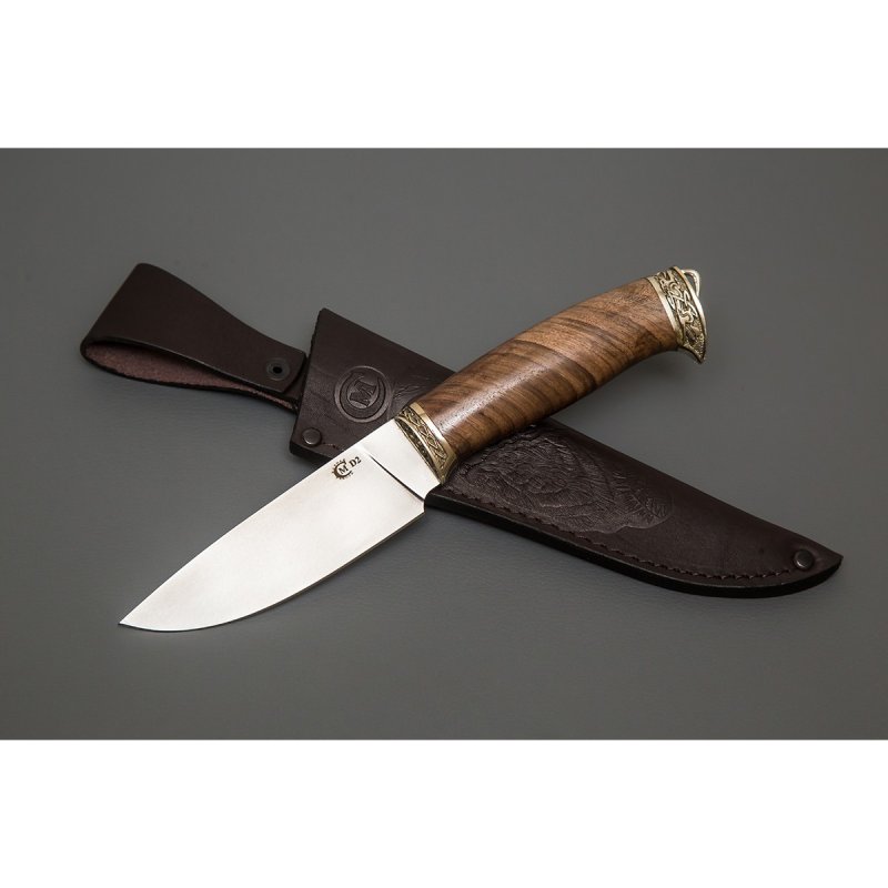 Нож Сокол из стали D2, рукоять ореховый кап, литье мельхиор в интернет-магазине art-steel.ru, фото