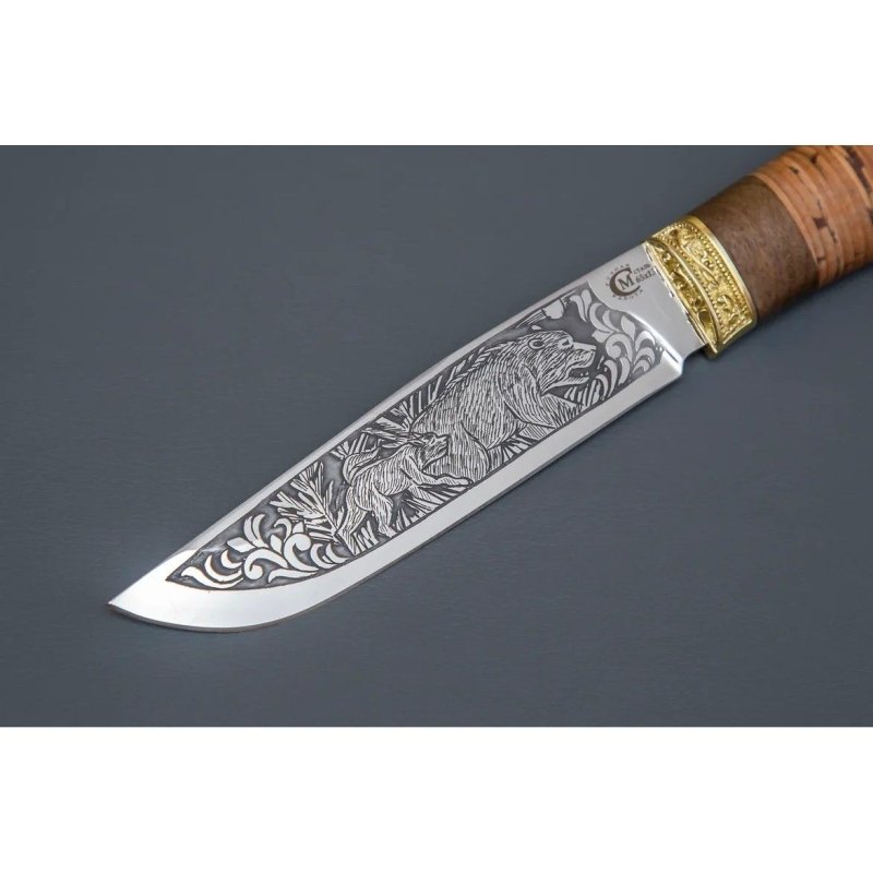 Нож Путник из стали 65х13, рукоять береста, орех, латуннное литьё в интернет-магазине art-steel.ru, фото