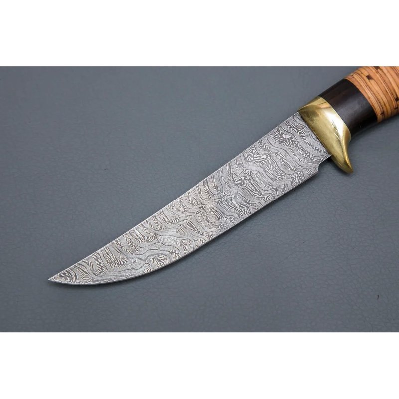 Нож Филейный малый из дамасской стали, рукоять береста, граб, литьё мельхиор в интернет-магазине art-steel.ru, фото