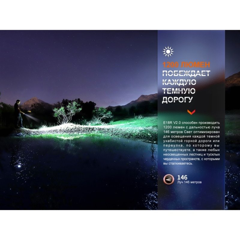 Фонарь ручной светодиодный Fenix E18RV20, дальность 146 м в интернет-магазине art-steel.ru, фото