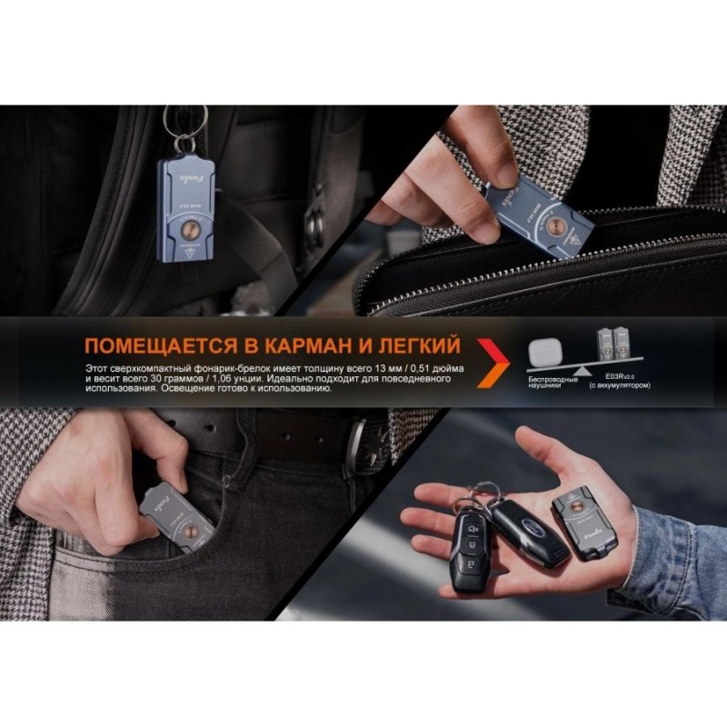 Фонарь-брелок светодиодный Fenix E03RV20, дальность 90 м в интернет-магазине art-steel.ru, фото