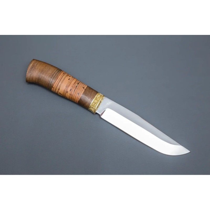 Нож Путник из стали 65х13, рукоять береста, орех, латуннное литьё в интернет-магазине art-steel.ru, фото