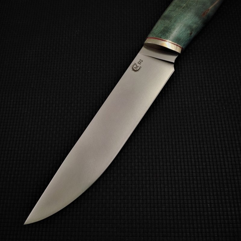 Нож Пантера из стали D2, рукоять карельская береза, литьё мельхиор в интернет-магазине art-steel.ru, фото