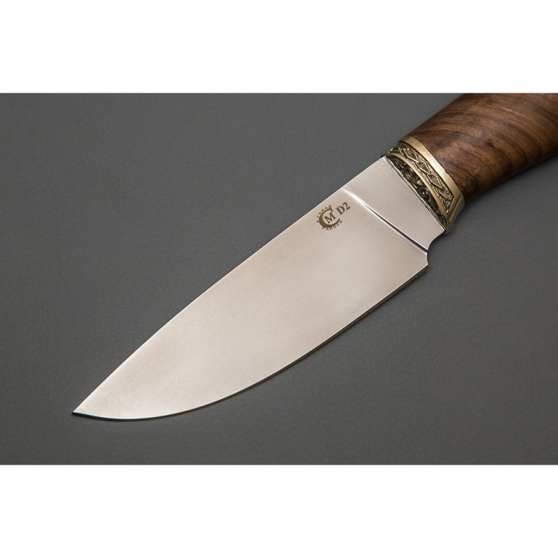 Нож Сокол из стали D2, рукоять ореховый кап, литье мельхиор в интернет-магазине art-steel.ru, фото