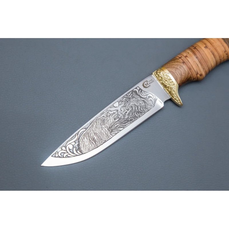 Нож Лазутчик, сталь 65Х13, рукоять береста, орех, латуннное литьё в интернет-магазине art-steel.ru, фото