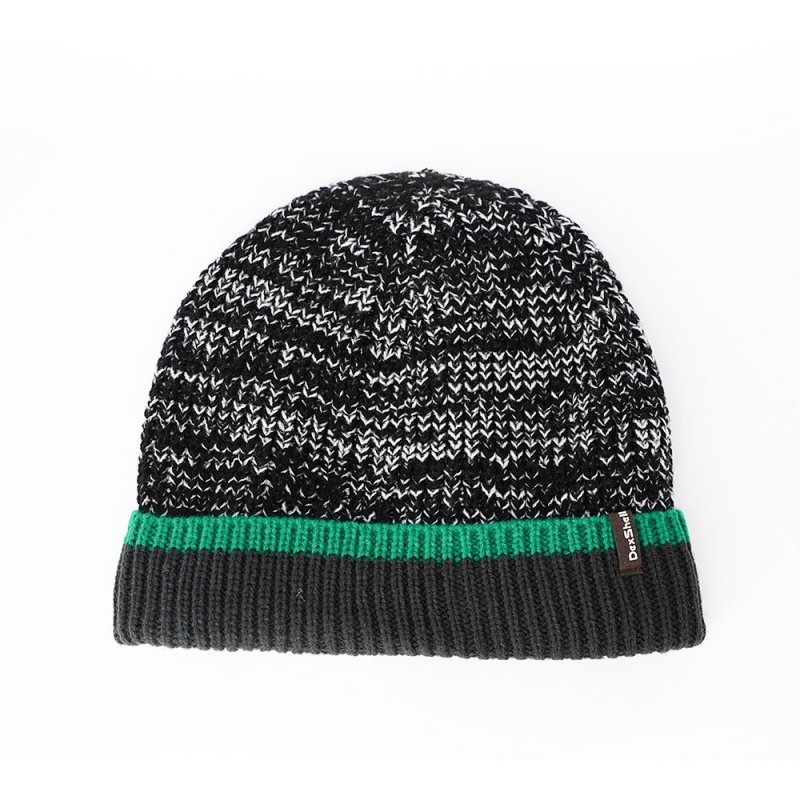Шапка водонепроницаемая DexShell Cuffed Beanie, DH353GRN черная с зеленой полоской, размер S/M в интернет-магазине art-steel.ru, фото