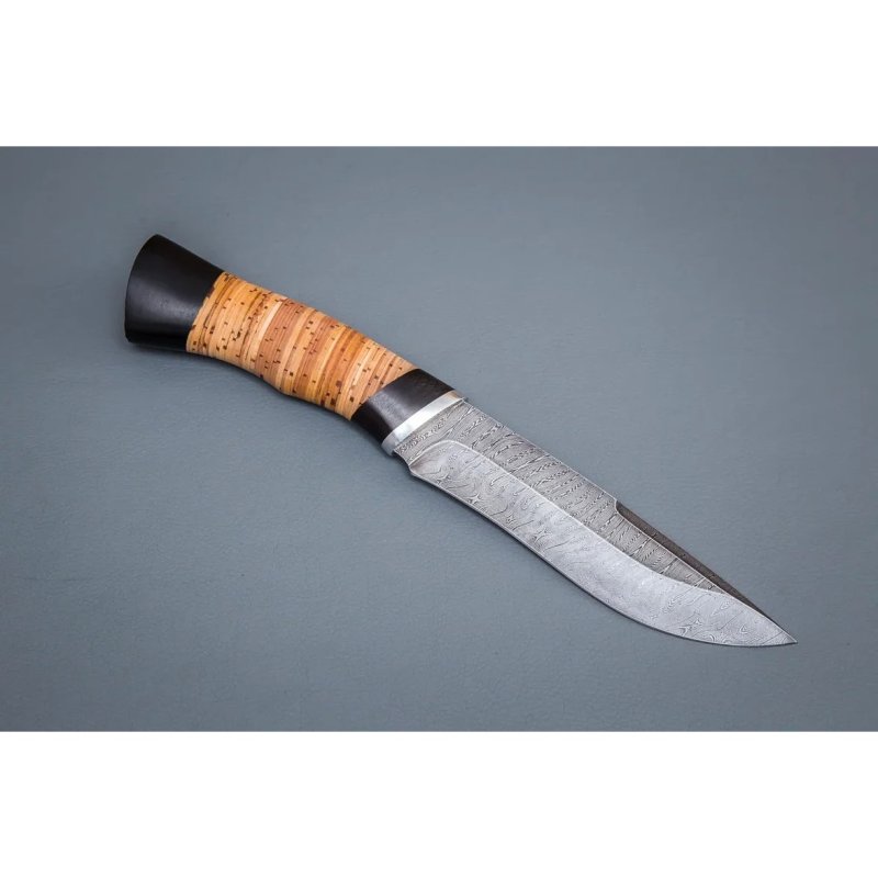 Нож Беркут из дамасской стали, рукоять береста, граб, литье дюраль в интернет-магазине art-steel.ru, фото